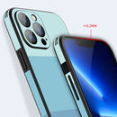 For iPhone 14 Pro Tricolor Gradient Lambskin Phone Case(Cyan-blue)