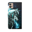 For Motorola Moto G32 3D Painting Pattern TPU + PU Leather Phone Case(Wolf)