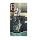 For Motorola Moto G32 3D Painting Pattern TPU + PU Leather Phone Case(Cat Tiger)