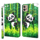 For Motorola Moto G32 3D Painting Pattern TPU + PU Leather Phone Case(Panda Climbing Bamboo)