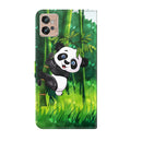 For Motorola Moto G32 3D Painting Pattern TPU + PU Leather Phone Case(Panda Climbing Bamboo)