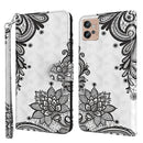 For Motorola Moto G32 3D Painting Pattern TPU + PU Leather Phone Case(Diagonal Black Flower)