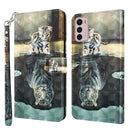 For Motorola Moto G42 3D Painting Pattern TPU + PU Leather Phone Case(Cat Tiger)
