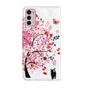 For Motorola Moto G42 3D Painting Pattern TPU + PU Leather Phone Case(Cat Under The Tree)