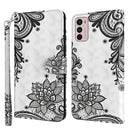 For Motorola Moto G42 3D Painting Pattern TPU + PU Leather Phone Case(Diagonal Black Flower)