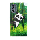 For Motorola Moto G62 3D Painting Pattern TPU + PU Leather Phone Case(Panda Climbing Bamboo)
