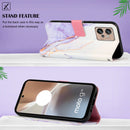 For Motorola Moto G32 PT003 Marble Pattern Flip Leather Phone Case(White Purple)