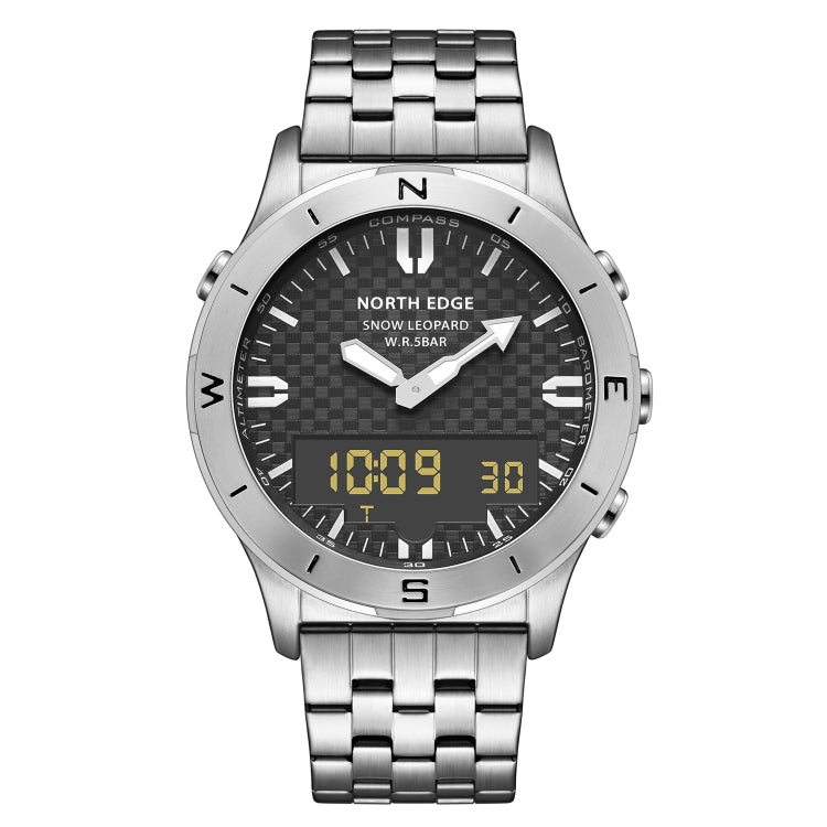 NORTH EDGE Snow-Leopard Outdoor Waterproof Men Multifunction Stainless Steel Strap Smart Watch(Silver)