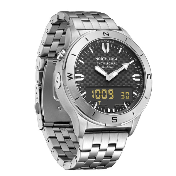NORTH EDGE Snow-Leopard Outdoor Waterproof Men Multifunction Stainless Steel Strap Smart Watch(Silver)