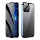 For iPhone 13 Dual-Lock Anti-peeping Glass 360 Full Body Frosted Magnetic Phone Case(Sierra Blue)
