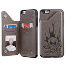 For iPhone 6s / 6 Skull Head Embossing Pattern Shockproof Protective Case with Holder & Card Slots & Wallet(Grey)