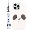 For iPhone 14 Pro Silicone Painted Phone Case with Lanyard(Feather Panda)