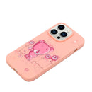 For iPhone 14 Pro Silicone Painted Phone Case with Lanyard(Flower Bear)