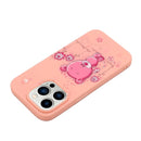 For iPhone 14 Pro Silicone Painted Phone Case with Lanyard(Flower Bear)