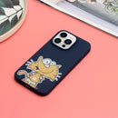 For iPhone 14 Pro Silicone Painted Phone Case with Lanyard(Big Face Cat)