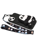 For iPhone 14 Plus Silicone Wallet Phone Case with Lanyard(Black Striped Bear)