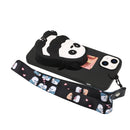 For iPhone 14 Plus Silicone Wallet Phone Case with Lanyard(Black Striped Bear)