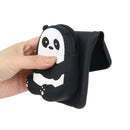 For iPhone 14 Plus Silicone Wallet Phone Case with Lanyard(Black Striped Bear)