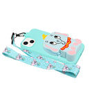 For iPhone 14 Plus Silicone Wallet Phone Case with Lanyard(Light Blue Elephants)
