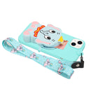 For iPhone 14 Plus Silicone Wallet Phone Case with Lanyard(Light Blue Elephants)
