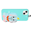 For iPhone 14 Plus Silicone Wallet Phone Case with Lanyard(Light Blue Elephants)