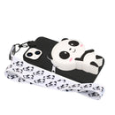 For iPhone 14 Plus Silicone Wallet Phone Case with Lanyard(Black Panda)