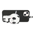 For iPhone 14 Plus Silicone Wallet Phone Case with Lanyard(Black Panda)