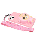 For iPhone 14 Plus Silicone Wallet Phone Case with Lanyard(Deep Pink Pig)