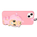 For iPhone 14 Plus Silicone Wallet Phone Case with Lanyard(Deep Pink Pig)