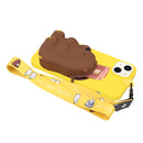 For iPhone 14 Plus Silicone Wallet Phone Case with Lanyard(Yellow Bear)