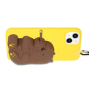 For iPhone 14 Plus Silicone Wallet Phone Case with Lanyard(Yellow Bear)
