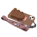 For iPhone 14 Plus Silicone Wallet Phone Case with Lanyard(Brown Bear)