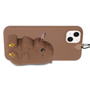 For iPhone 14 Plus Silicone Wallet Phone Case with Lanyard(Brown Bear)