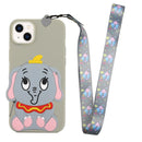 For iPhone 14 Plus Silicone Wallet Phone Case with Lanyard(Grey Elephants)