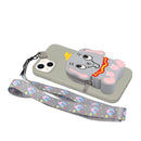 For iPhone 14 Plus Silicone Wallet Phone Case with Lanyard(Grey Elephants)
