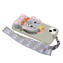 For iPhone 14 Plus Silicone Wallet Phone Case with Lanyard(Grey Elephants)