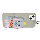 For iPhone 14 Plus Silicone Wallet Phone Case with Lanyard(Grey Elephants)