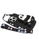 For iPhone 14 Pro Silicone Wallet Phone Case with Lanyard(Black Striped Bear)