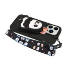 For iPhone 14 Pro Silicone Wallet Phone Case with Lanyard(Black Striped Bear)