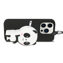 For iPhone 14 Pro Silicone Wallet Phone Case with Lanyard(Black Panda)