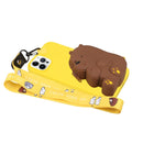 For iPhone 14 Pro Silicone Wallet Phone Case with Lanyard(Yellow Bear)
