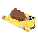 For iPhone 14 Pro Silicone Wallet Phone Case with Lanyard(Yellow Bear)