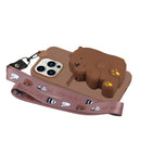 For iPhone 14 Pro Silicone Wallet Phone Case with Lanyard(Brown Bear)