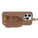 For iPhone 14 Pro Silicone Wallet Phone Case with Lanyard(Brown Bear)