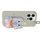 For iPhone 14 Pro Silicone Wallet Phone Case with Lanyard(Grey Elephants)