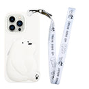 For iPhone 14 Pro Silicone Wallet Phone Case with Lanyard(Big White Bear)