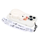 For iPhone 14 Pro Silicone Wallet Phone Case with Lanyard(Big White Bear)