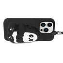 For iPhone 14 Pro Max Silicone Wallet Phone Case with Lanyard(Black Striped Bear)