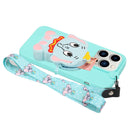 For iPhone 14 Pro Max Silicone Wallet Phone Case with Lanyard(Light Blue Elephants)