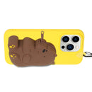 For iPhone 14 Pro Max Silicone Wallet Phone Case with Lanyard(Yellow Bear)